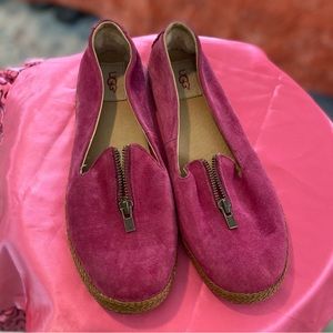 UGG Pink Suede Flats With Zipper and Fur Heel